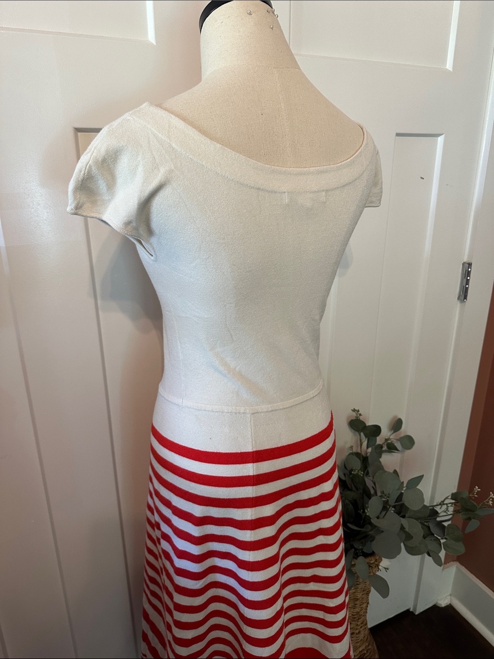 Boden Harriet Cream Orange Red Stripe A-Line Knit 6 cap sleeve scoop neck Dress - Picture 8 of 12